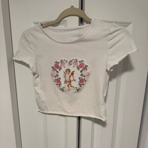 White Cherub Floral Cropped Tee